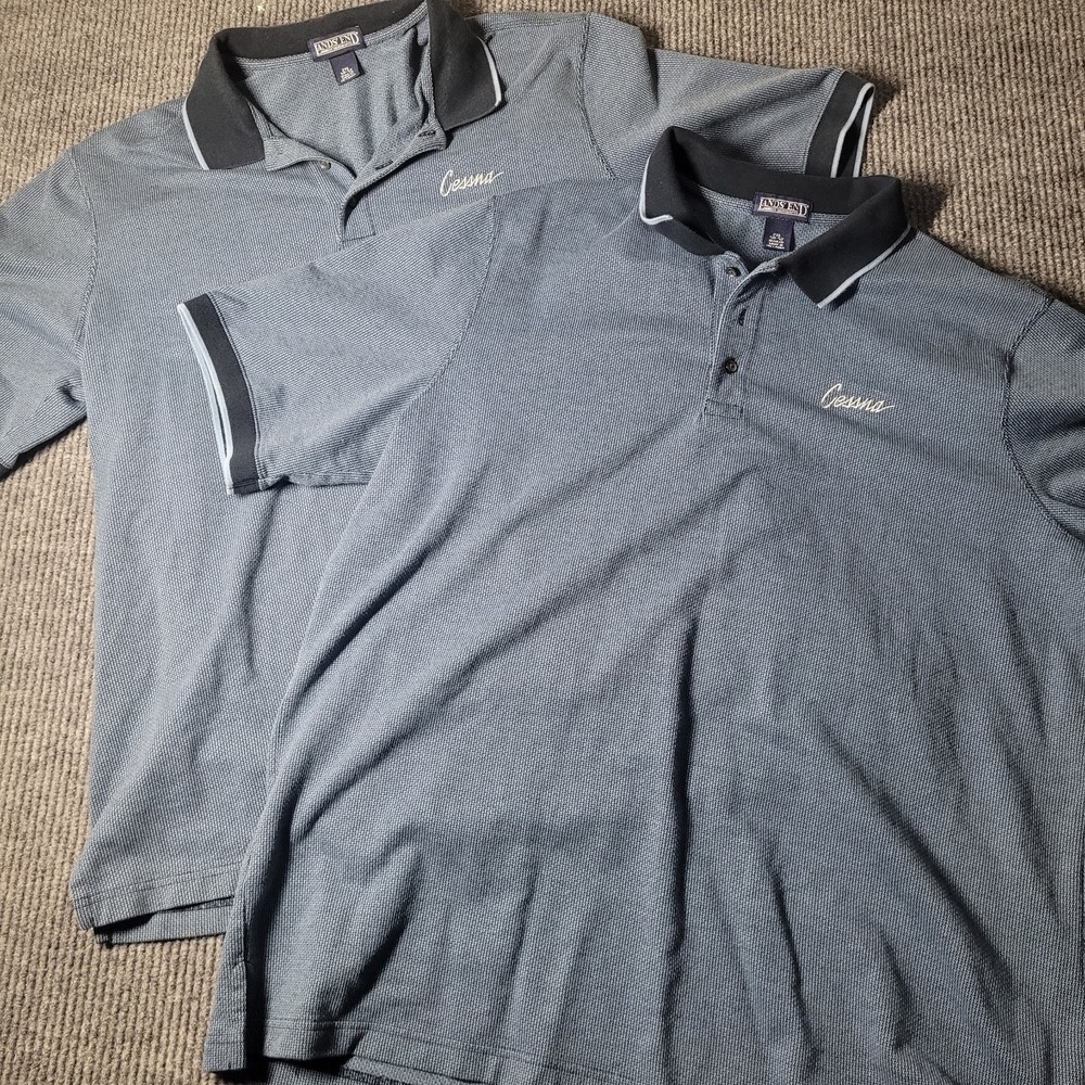 X2 Cessna Mens Lands‎ End Polo Shirts 2XL Textron Citation Blue/Black Checkered